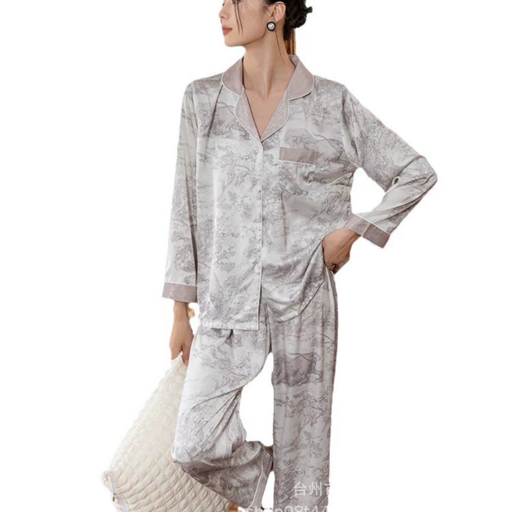 Suit Ice-silk Long-sleeve Pajamas